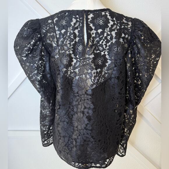 Express Black Puff Sleeve Lace Whimsigoth Blouse With Camisole Size Medium - Picture 6 of 10
